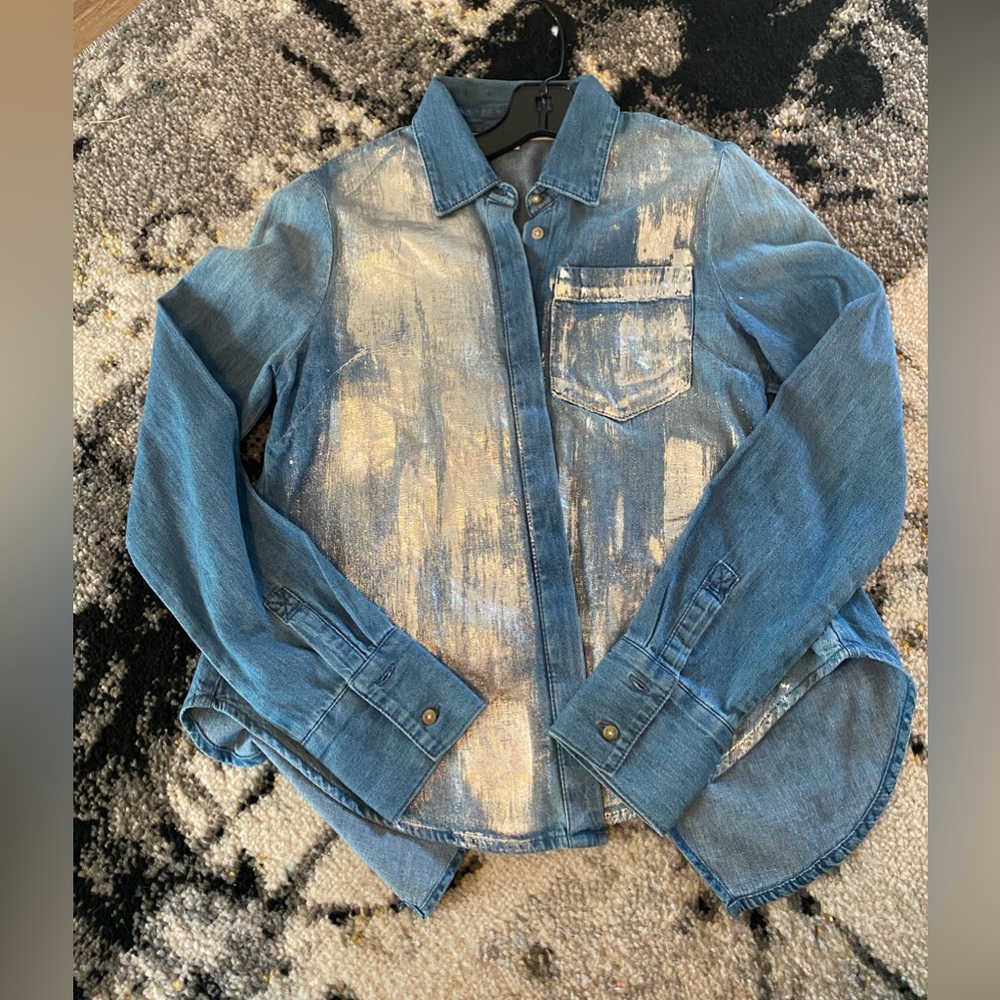 Rachel Roy Denim & Silver Button Down